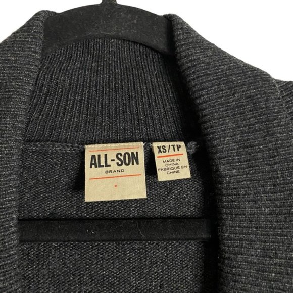 All-Son Men's Charcoal Gray Button-Down Wool Knit Cardigan - Picture 5 of 8